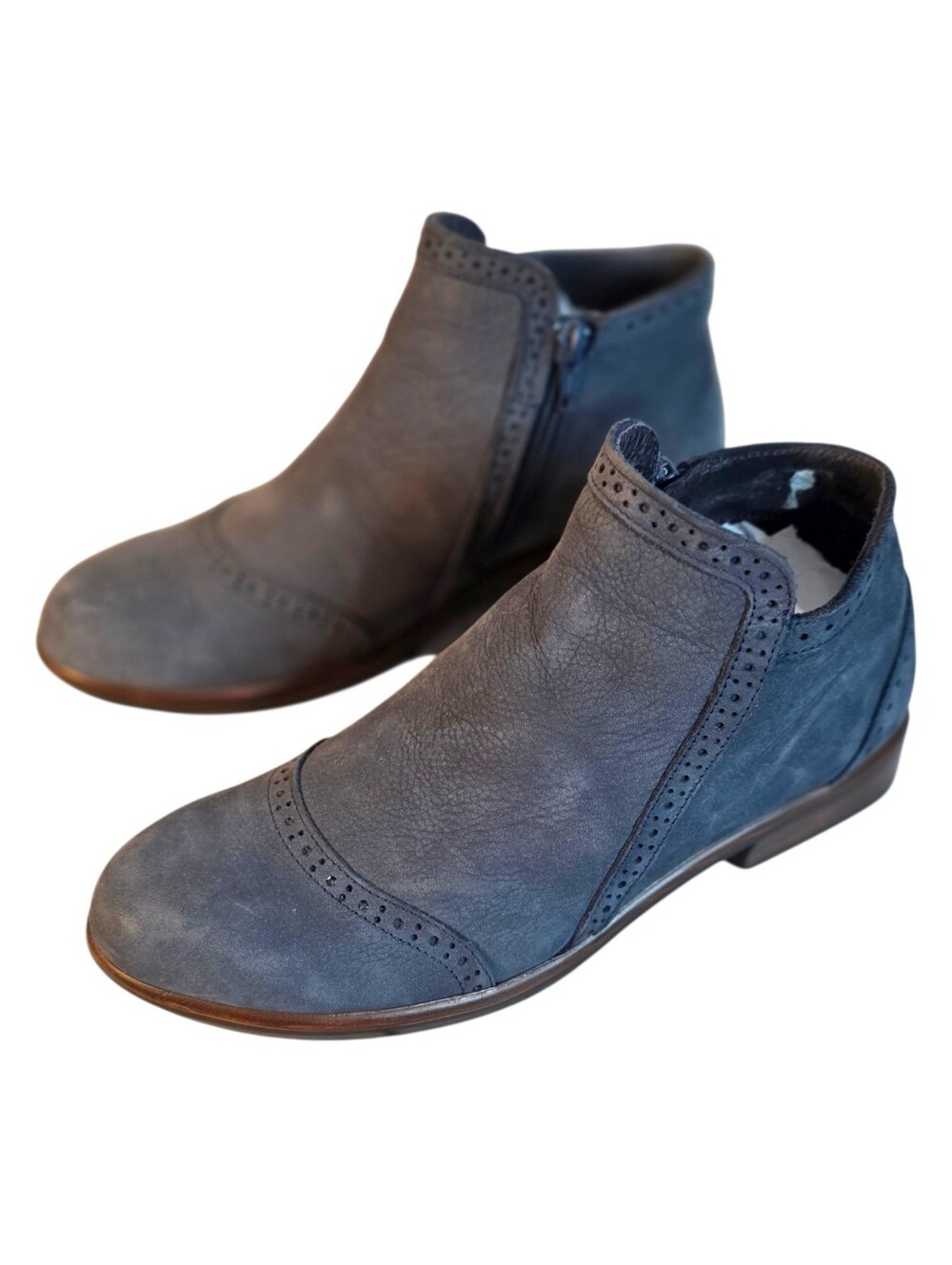 Naot Nubuck Blue Suede Style Fashion Side Zip Ankle Boots EU 38 US 7.5-8